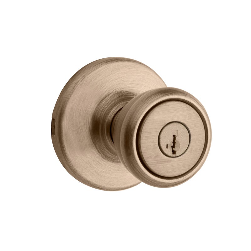 Kwikset Tylo Entry Door Knob with Lock and Key  Secure Keyed Handle Exterior  Front Entrance and Bedroom  Antique Brass  Pick Resistant SmartKey Rekey Security and Microban - Image 1